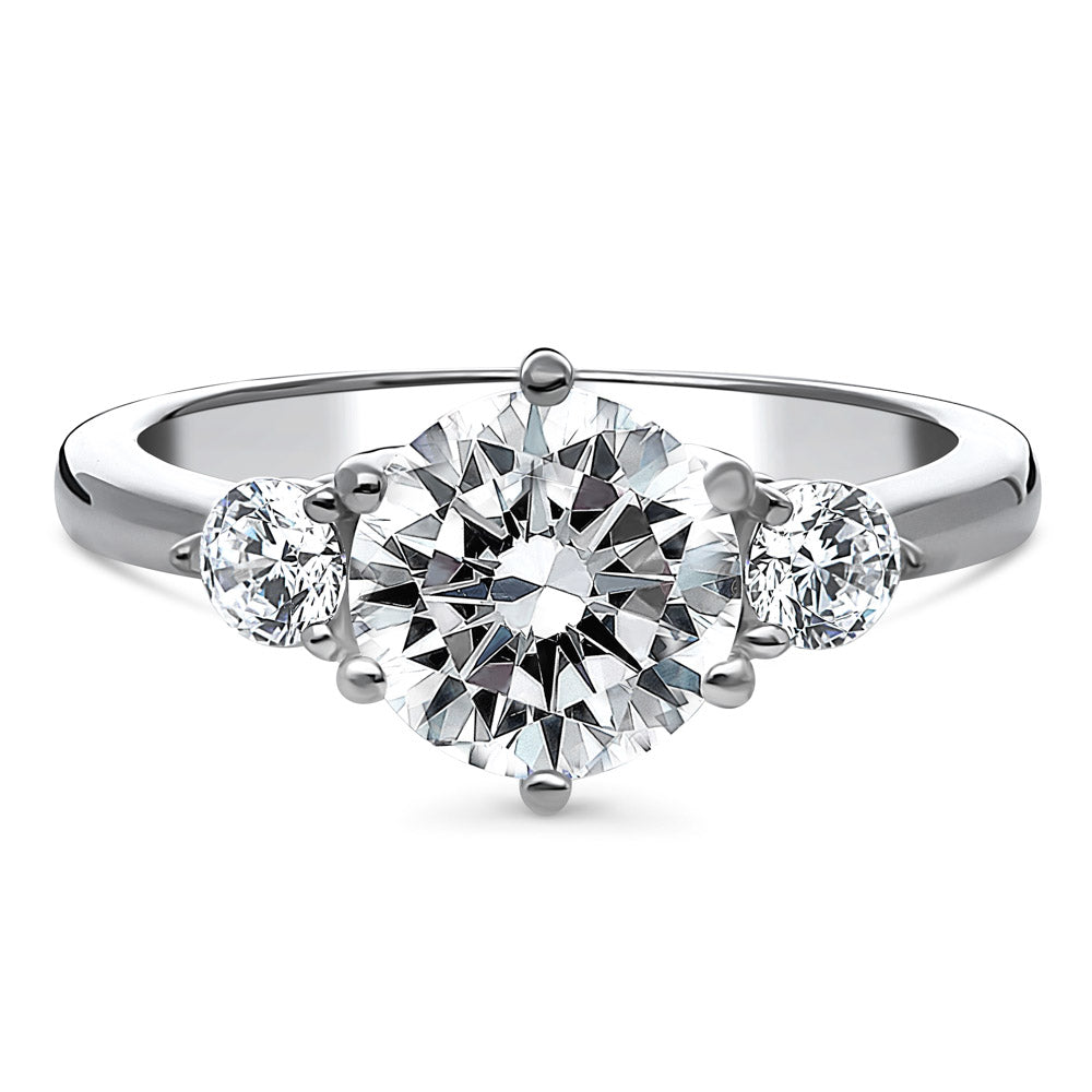 3-Stone Round CZ Ring in Sterling Silver, 1 of 12