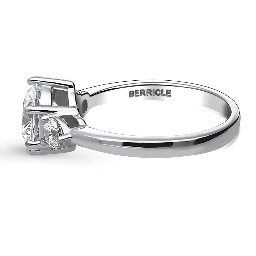 Angle view of 3-Stone Round CZ Ring in Sterling Silver