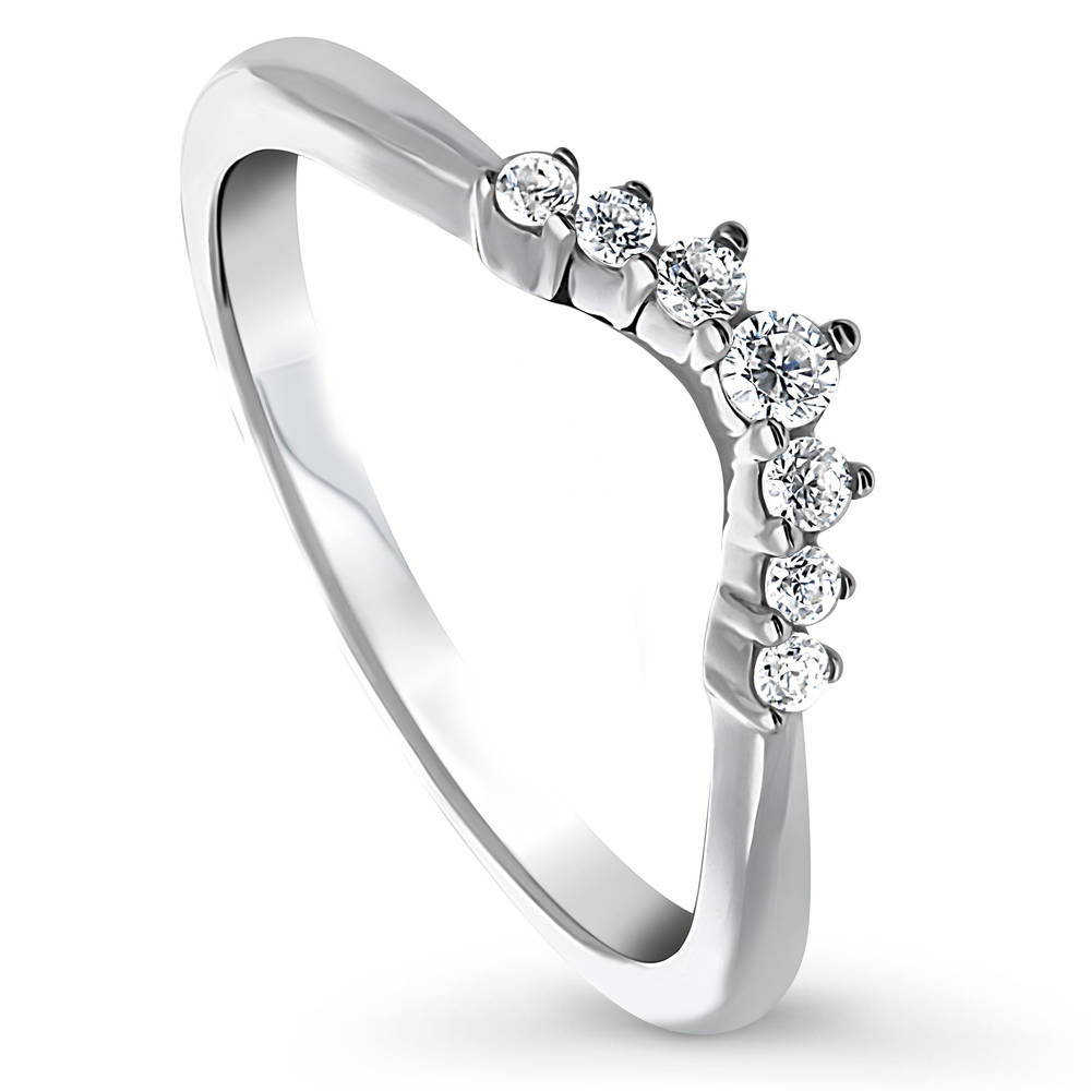 Wishbone 7-Stone CZ Curved Band in Sterling Silver, front view
