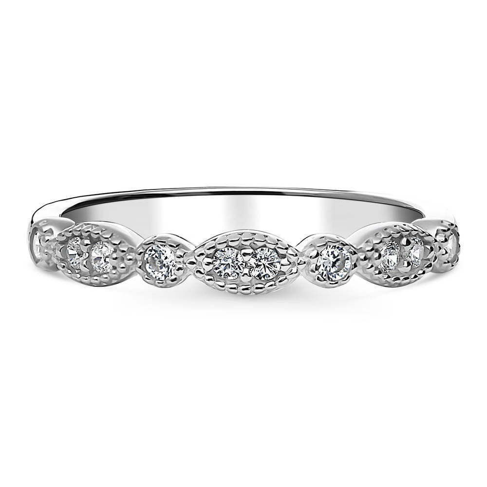 Milgrain Art Deco Crown Set CZ Half Eternity Ring in Sterling Silver, 1 of 12