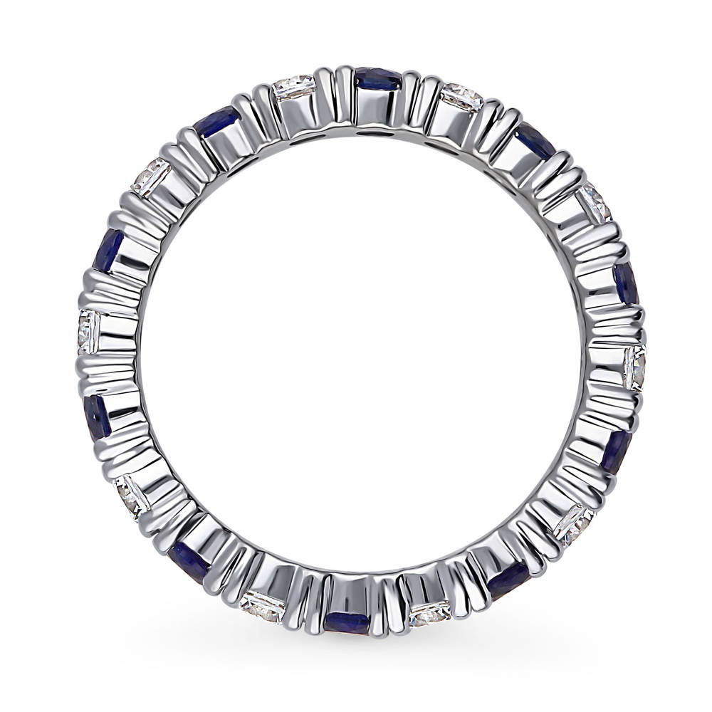 Angle view of Simulated Blue Sapphire CZ Eternity Ring in Sterling Silver