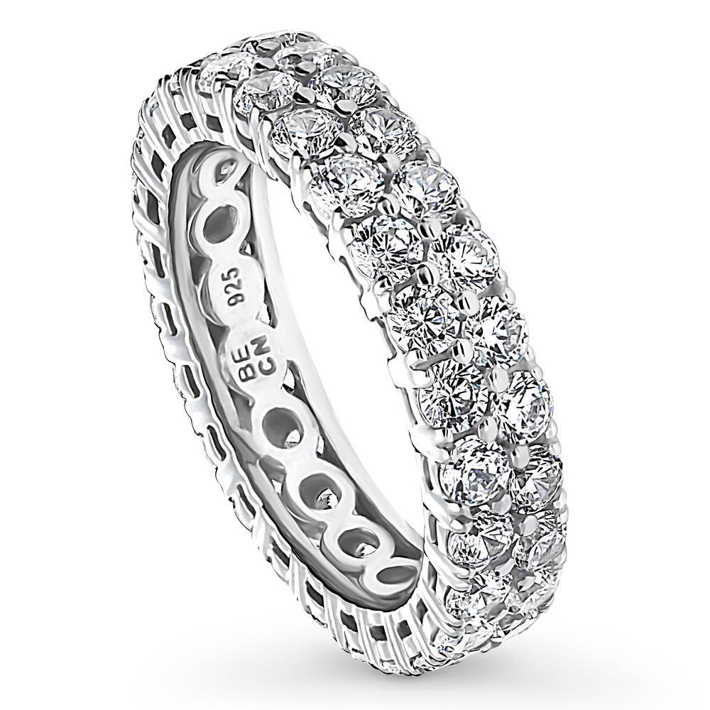 Front view of Pave Set CZ Eternity Ring in Sterling Silver