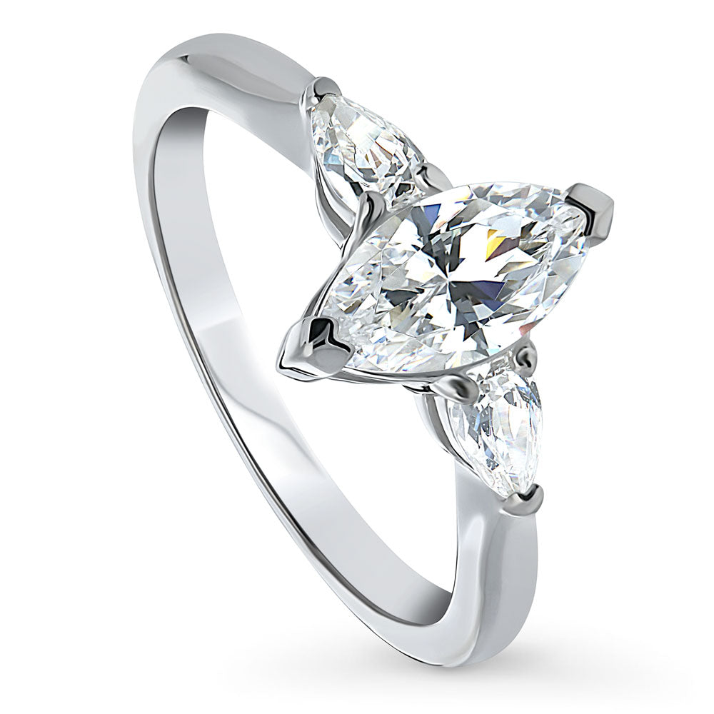 3-Stone 1ct Marquise CZ Ring in Sterling Silver