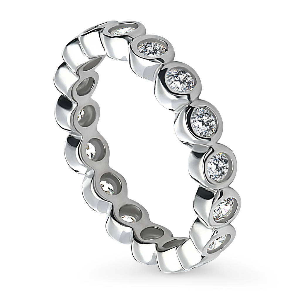 Front view of Bubble Bezel Set CZ Eternity Ring in Sterling Silver, 4 of 8
