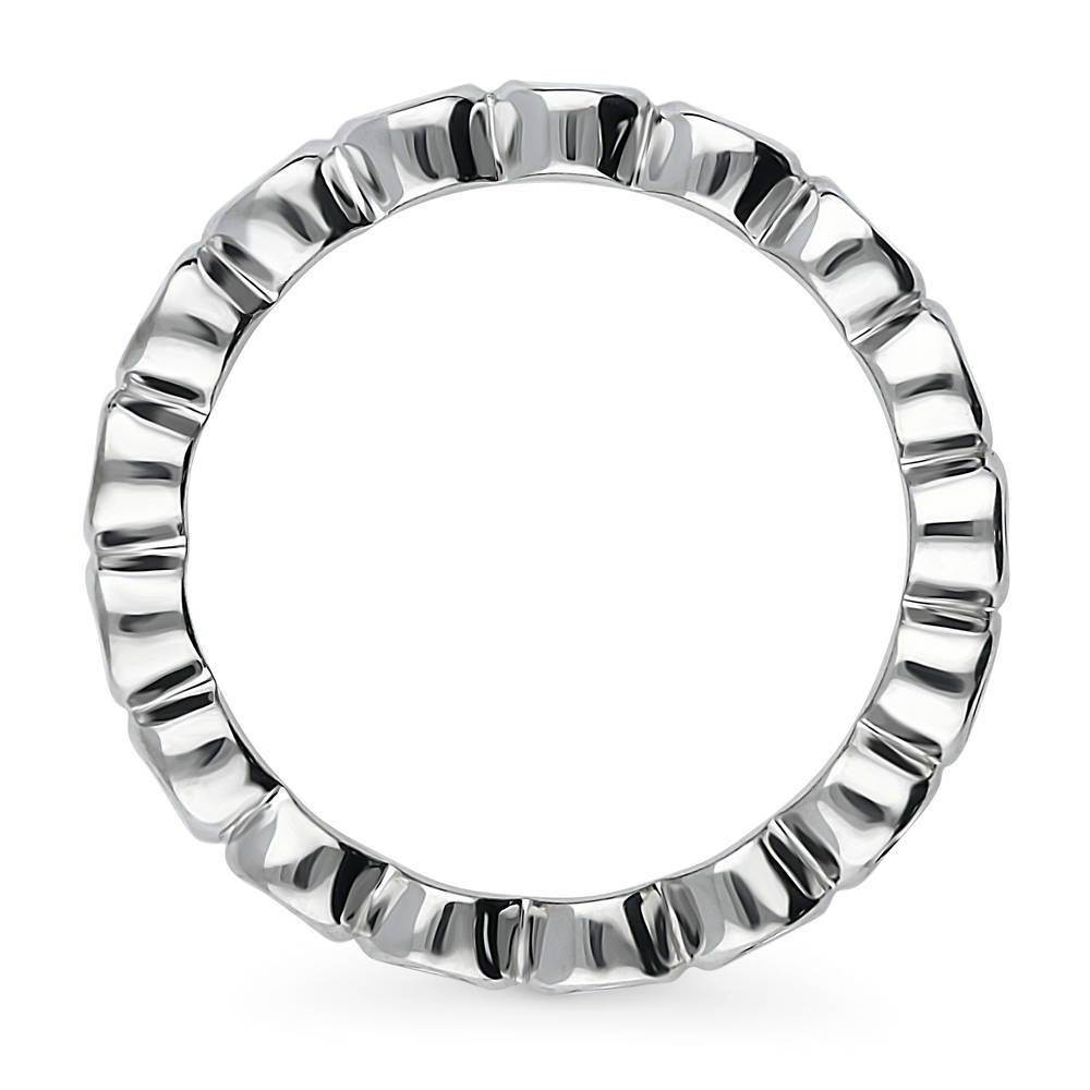 Angle view of Bubble Bezel Set CZ Eternity Ring in Sterling Silver