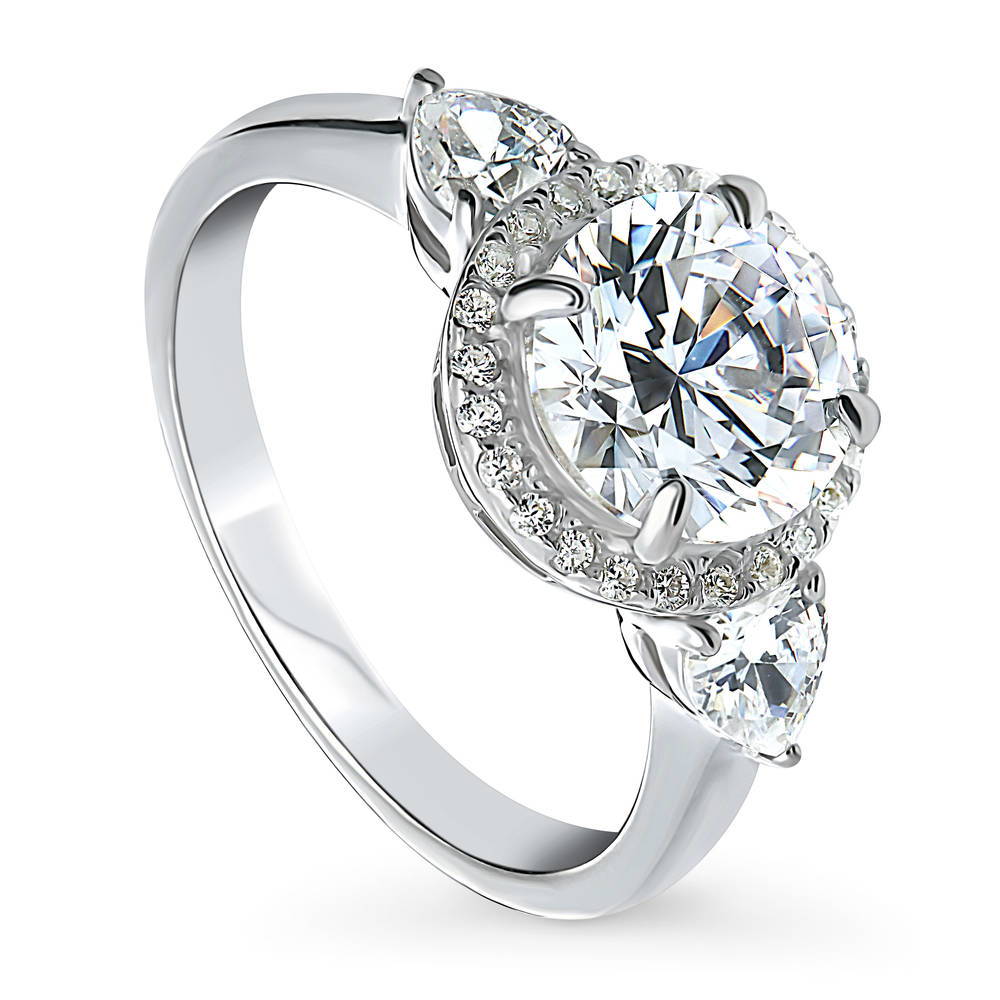 Front view of Halo Round CZ Ring in Sterling Silver