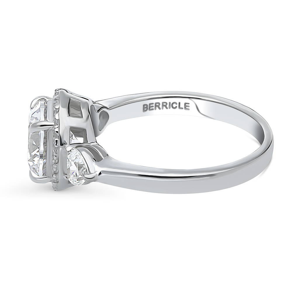 Angle view of Halo Round CZ Ring in Sterling Silver