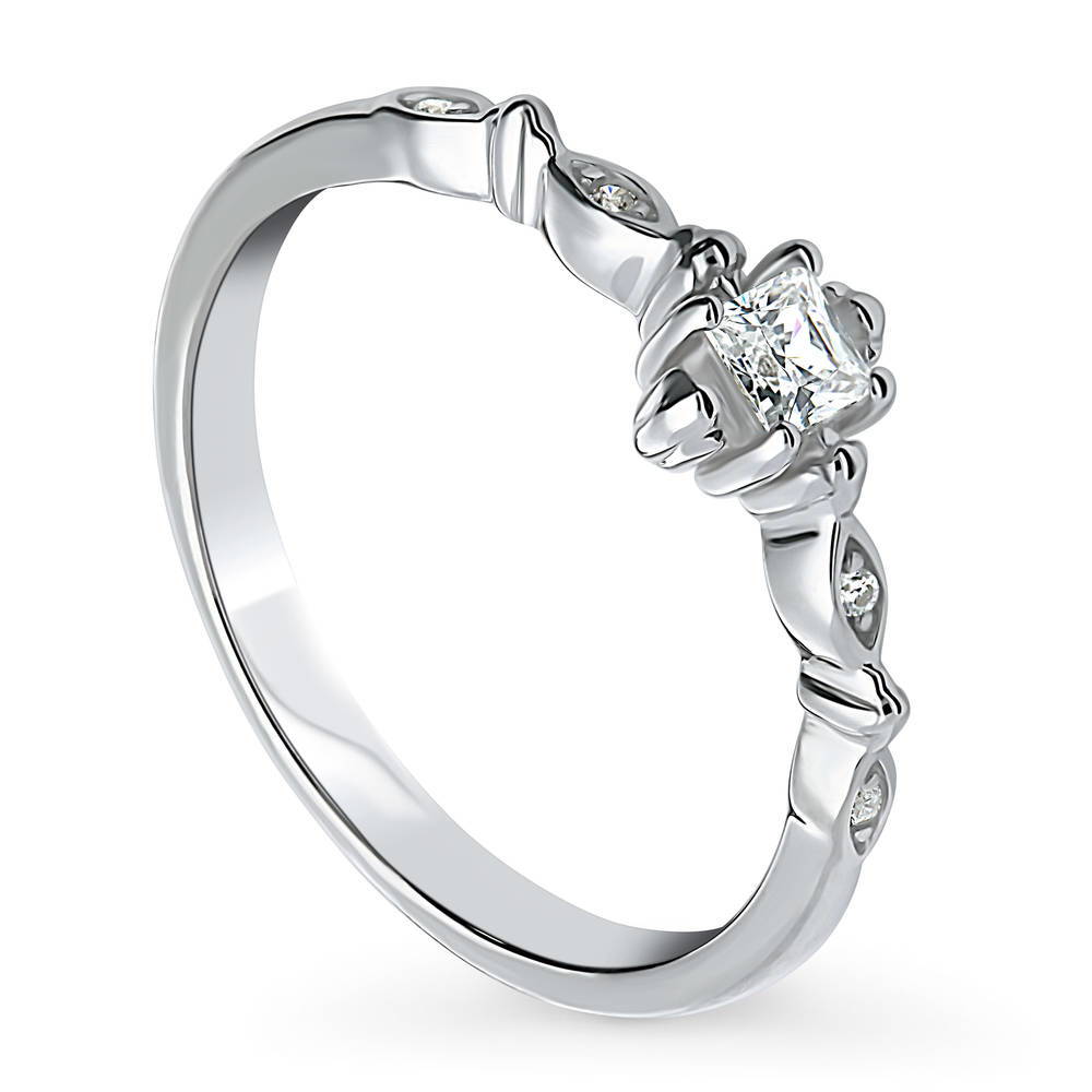 Solitaire Bead Princess CZ Ring in Sterling Silver 0.18ct