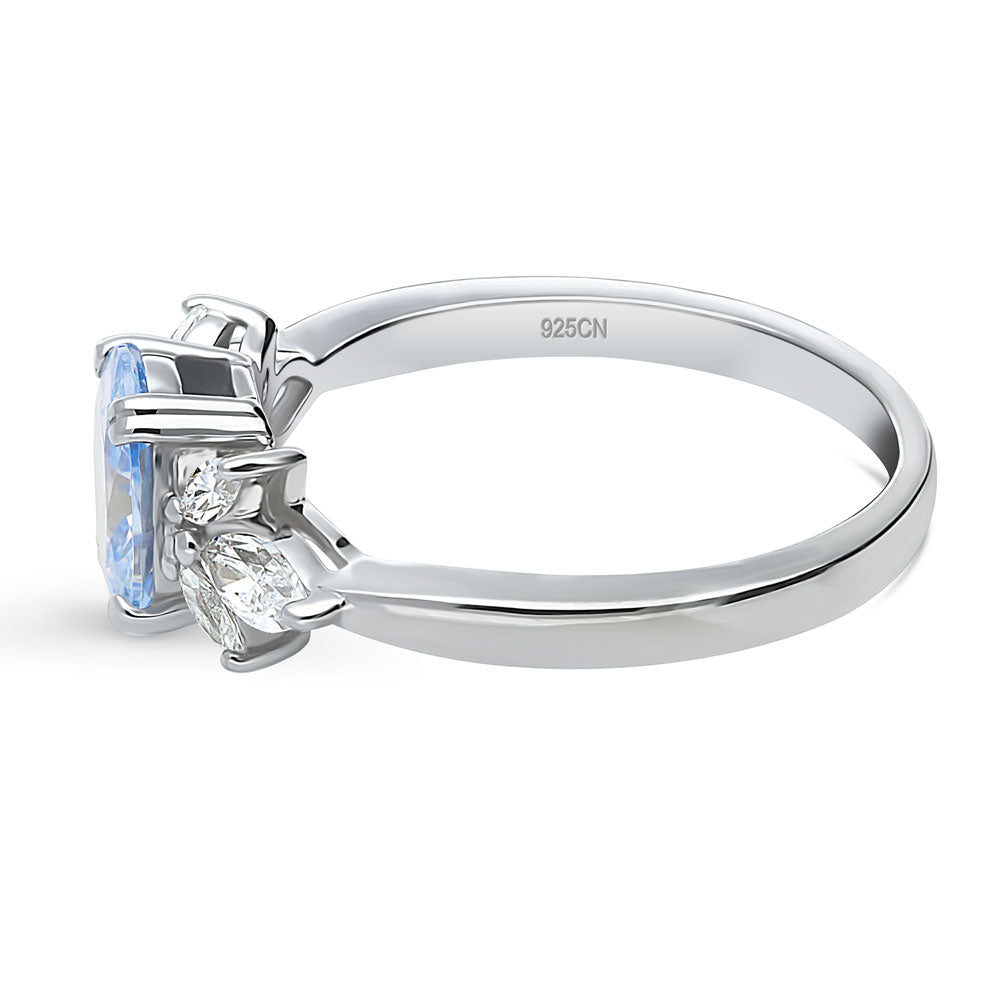 Angle view of Flower Blue CZ Ring in Sterling Silver, 3 of 5