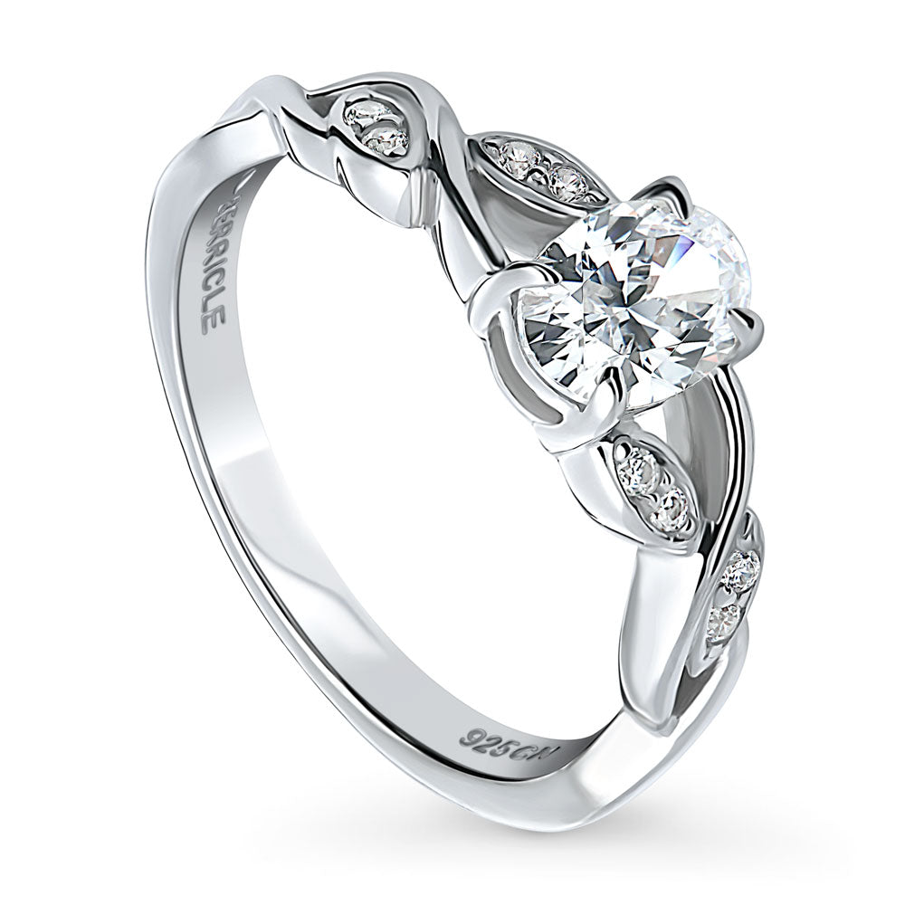 Leaf Solitaire CZ Ring in Sterling Silver