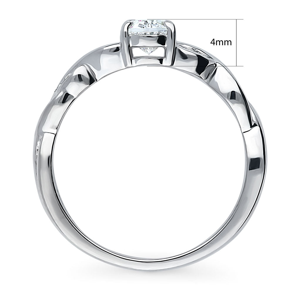 Alternate view of Leaf Solitaire CZ Ring in Sterling Silver