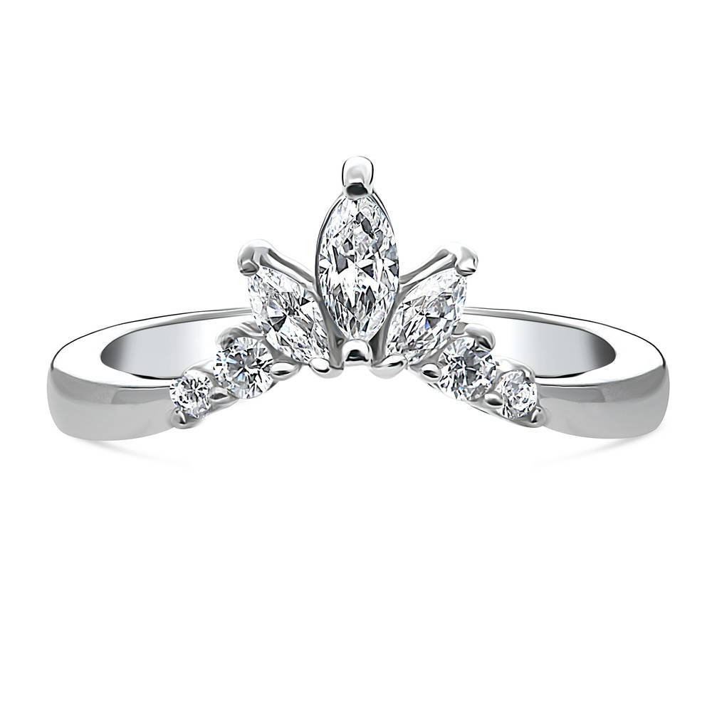 Flower 7-Stone CZ Curved Band in Sterling Silver, 1 of 10