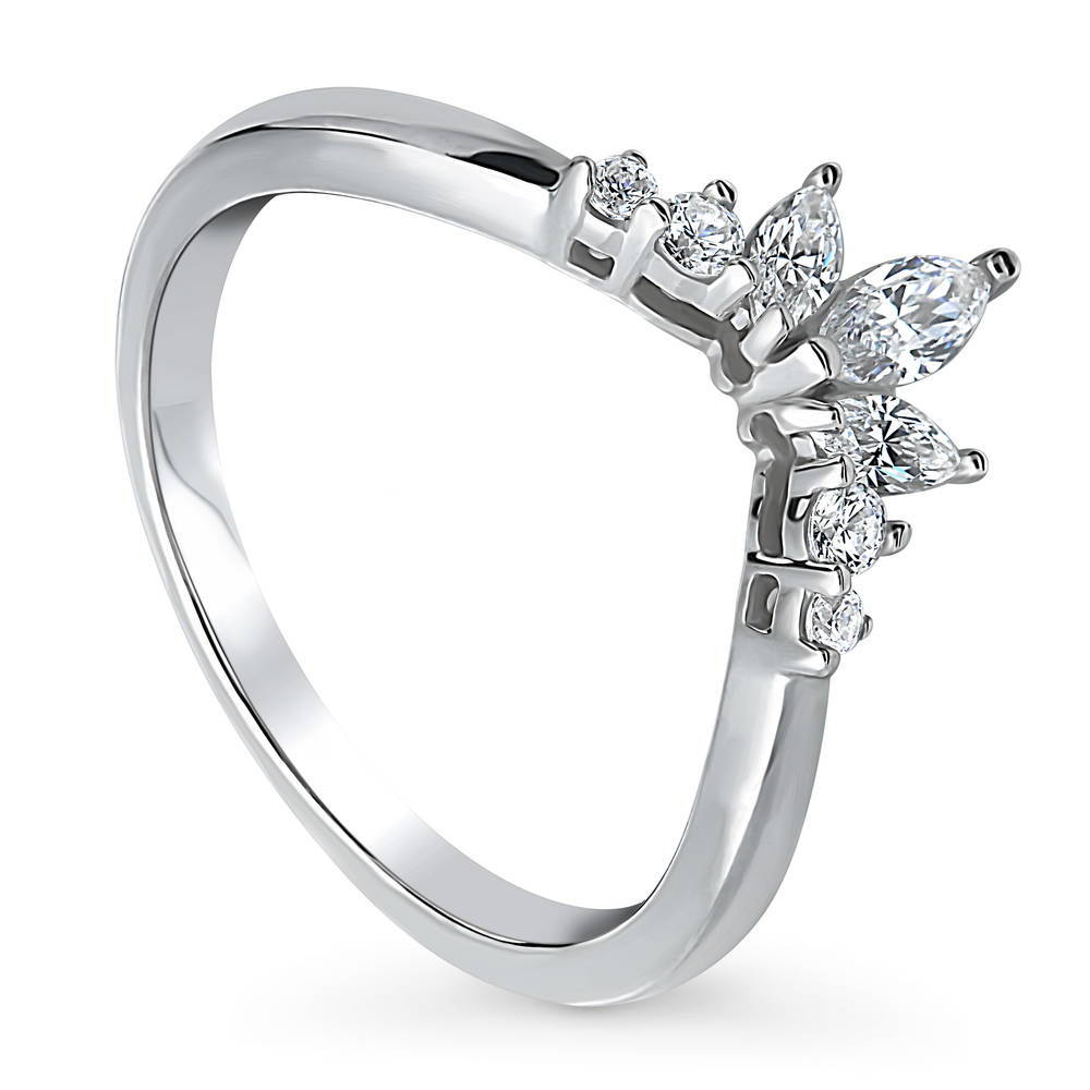 Front view of Flower 7-Stone CZ Curved Band in Sterling Silver