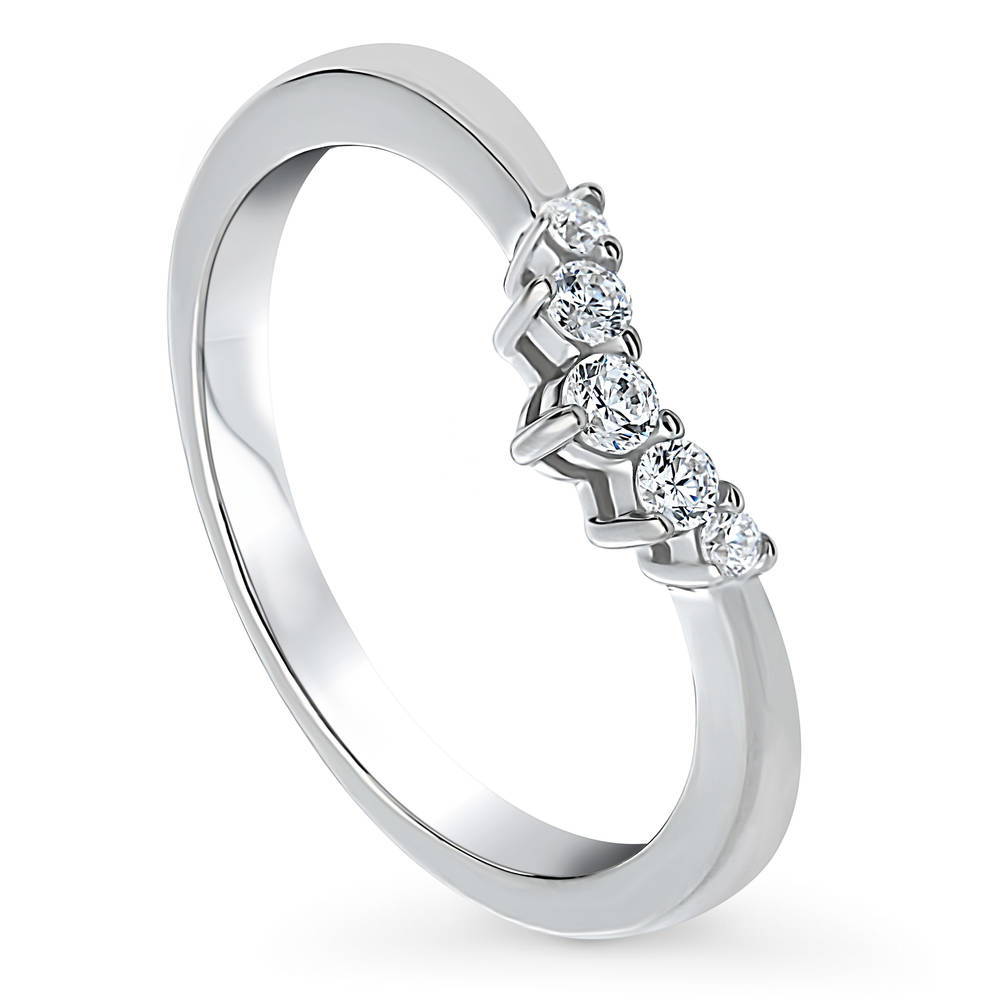 Wishbone 5-Stone CZ Curved Band in Sterling Silver, front view