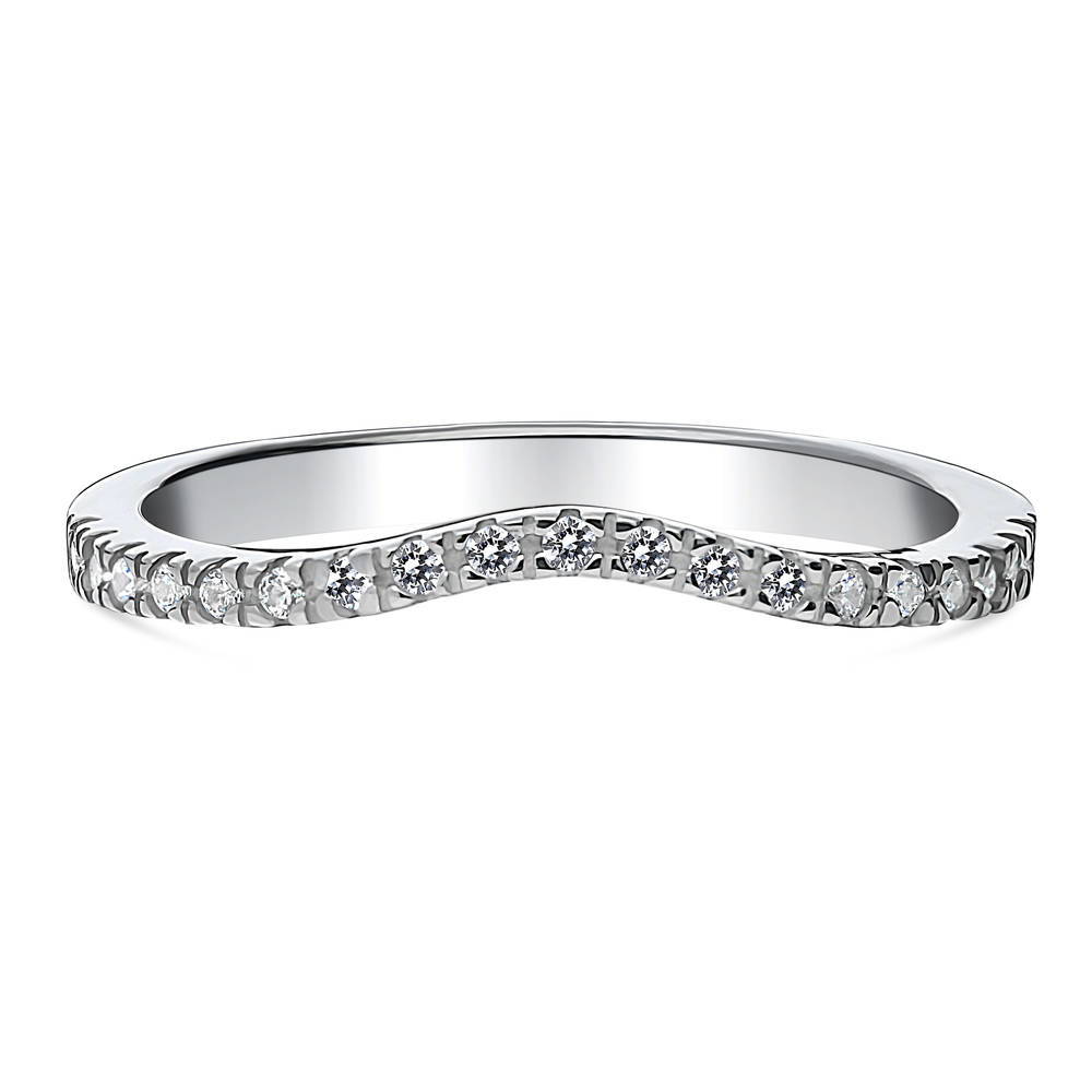 Wishbone CZ Curved Half Eternity Ring in Sterling Silver