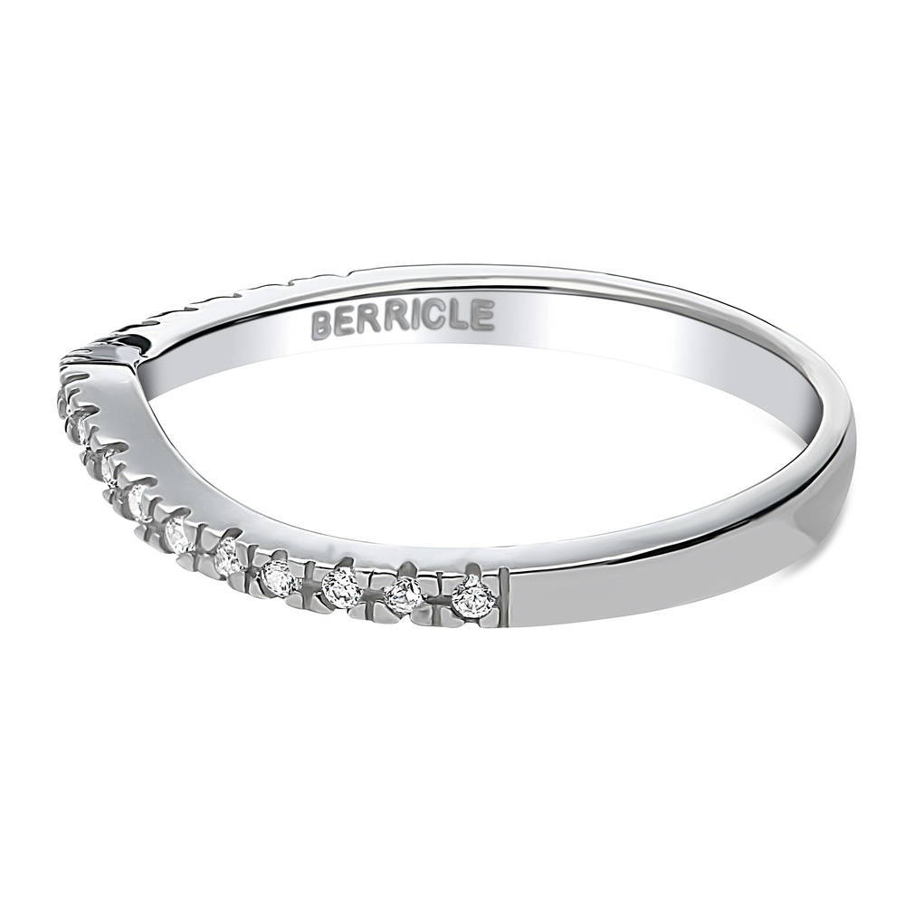 Wishbone CZ Curved Half Eternity Ring in Sterling Silver, side view