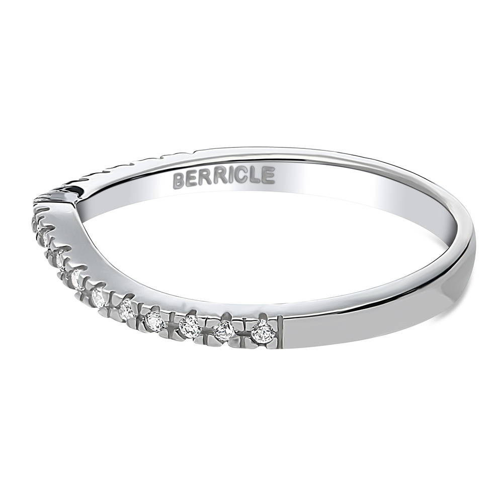 Wishbone CZ Curved Half Eternity Ring in Sterling Silver