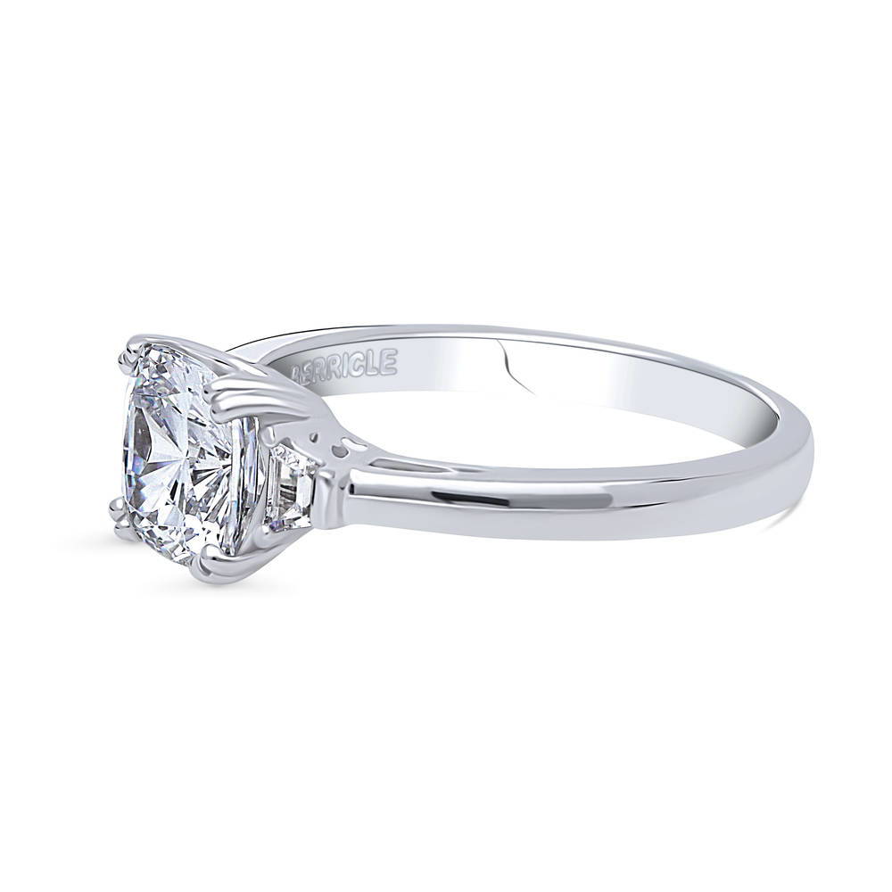 Angle view of 3-Stone Cushion CZ Ring in Sterling Silver