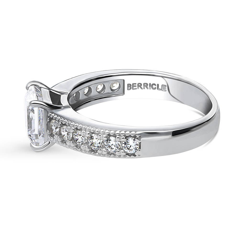 Angle view of Solitaire Milgrain 1.2ct Princess CZ Ring in Sterling Silver