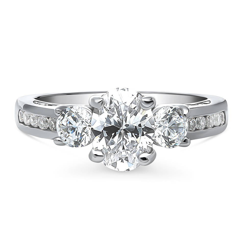 3-Stone Oval CZ Ring in Sterling Silver