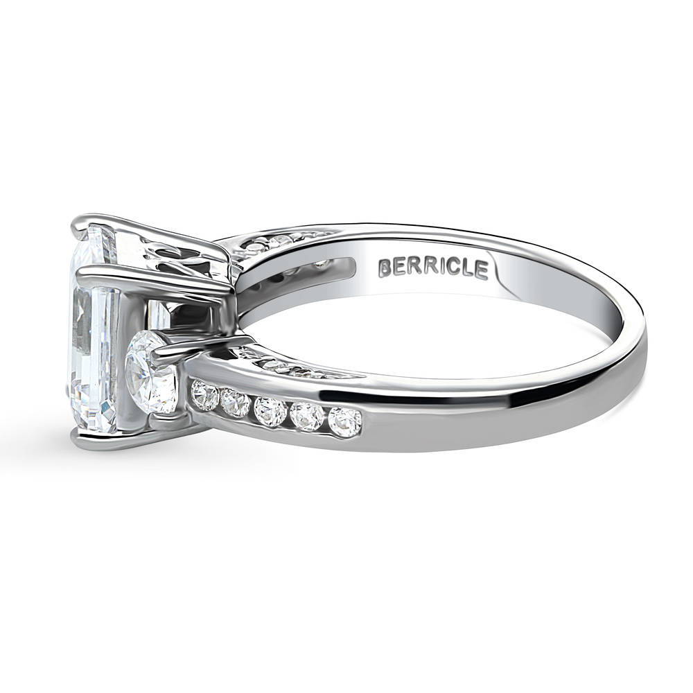 Angle view of 3-Stone Emerald Cut CZ Ring in Sterling Silver, 5 of 10