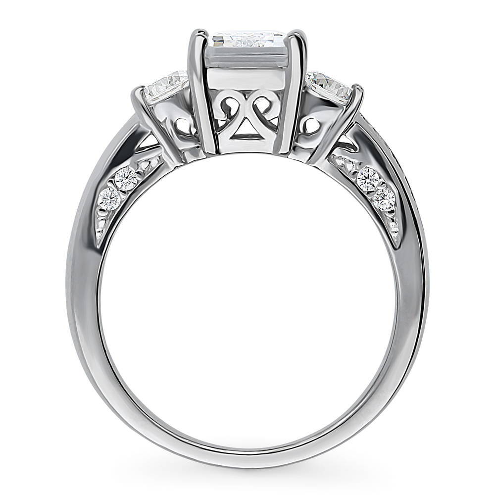 Alternate view of 3-Stone Emerald Cut CZ Ring in Sterling Silver