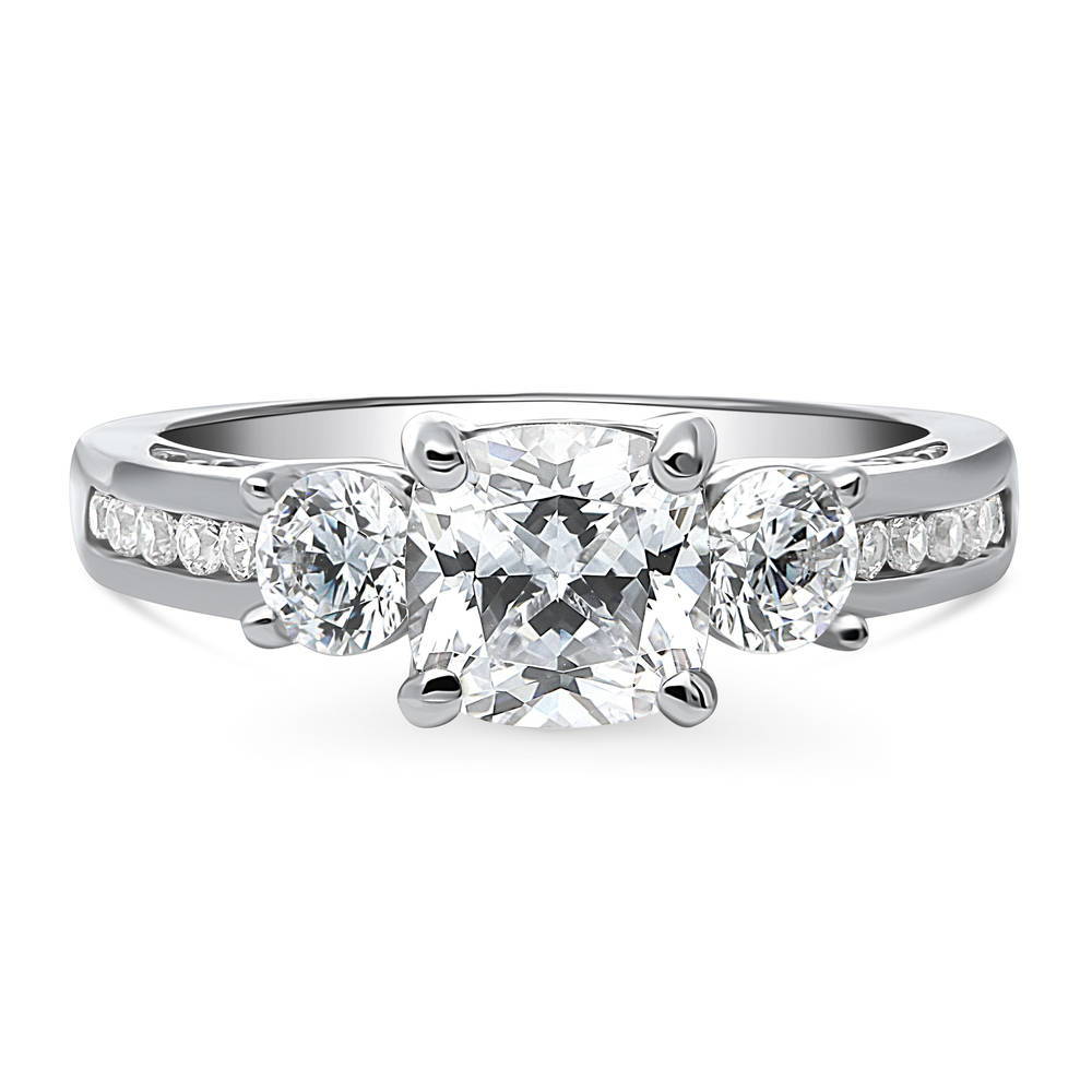 3-Stone Cushion CZ Ring in Sterling Silver