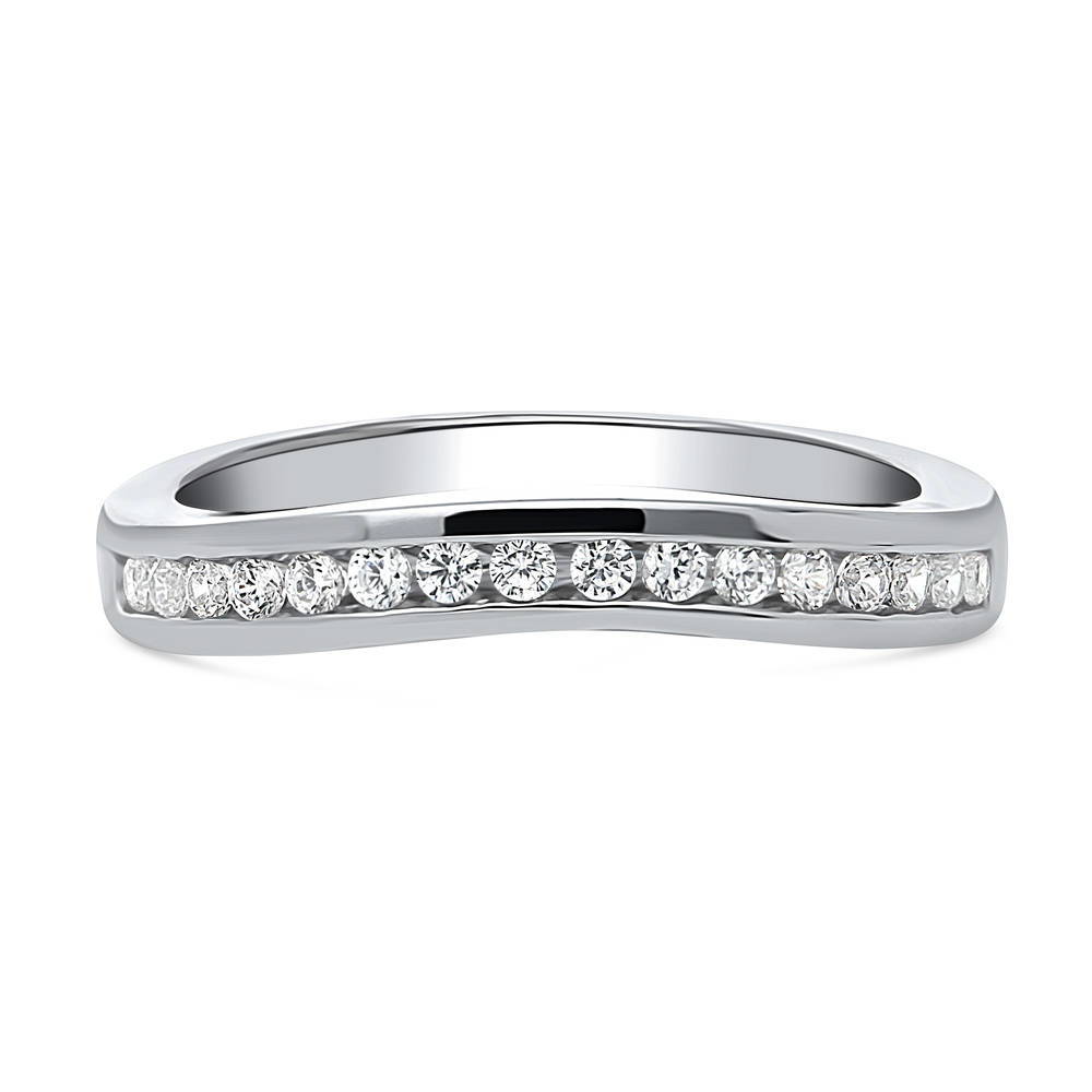 Channel Set CZ Curved Half Eternity Ring in Sterling Silver, 1 of 9