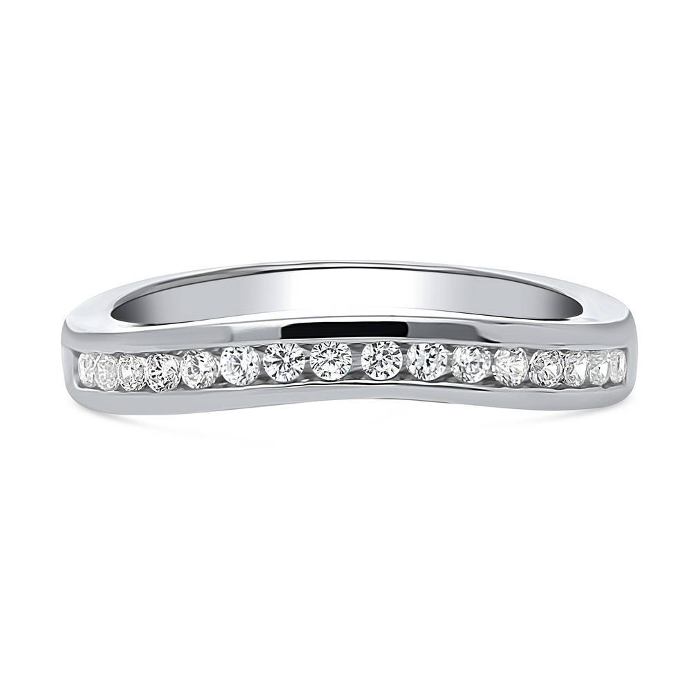 Channel Set CZ Curved Half Eternity Ring in Sterling Silver