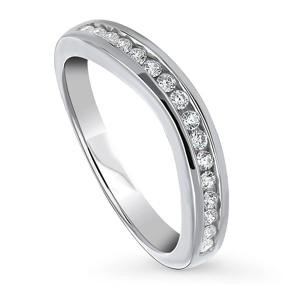 Front view of Channel Set CZ Curved Half Eternity Ring in Sterling Silver, 4 of 9