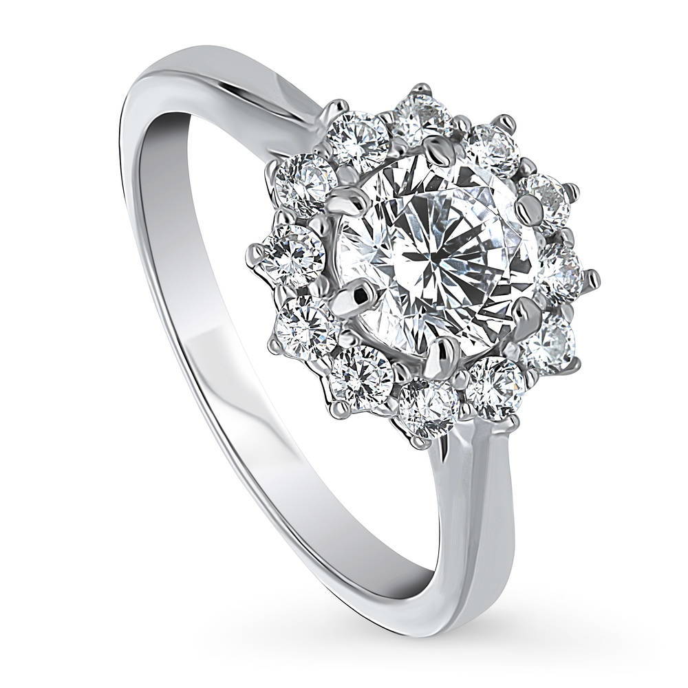 Front view of Halo Round CZ Ring in Sterling Silver, 4 of 9