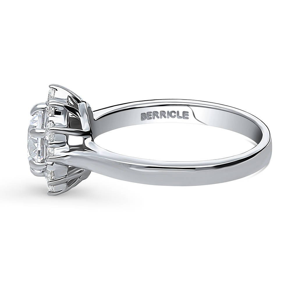 Angle view of Halo Round CZ Ring in Sterling Silver