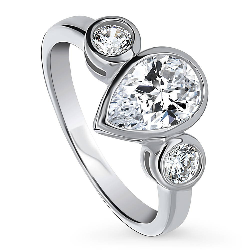 Front view of 3-Stone Pear CZ Ring in Sterling Silver
