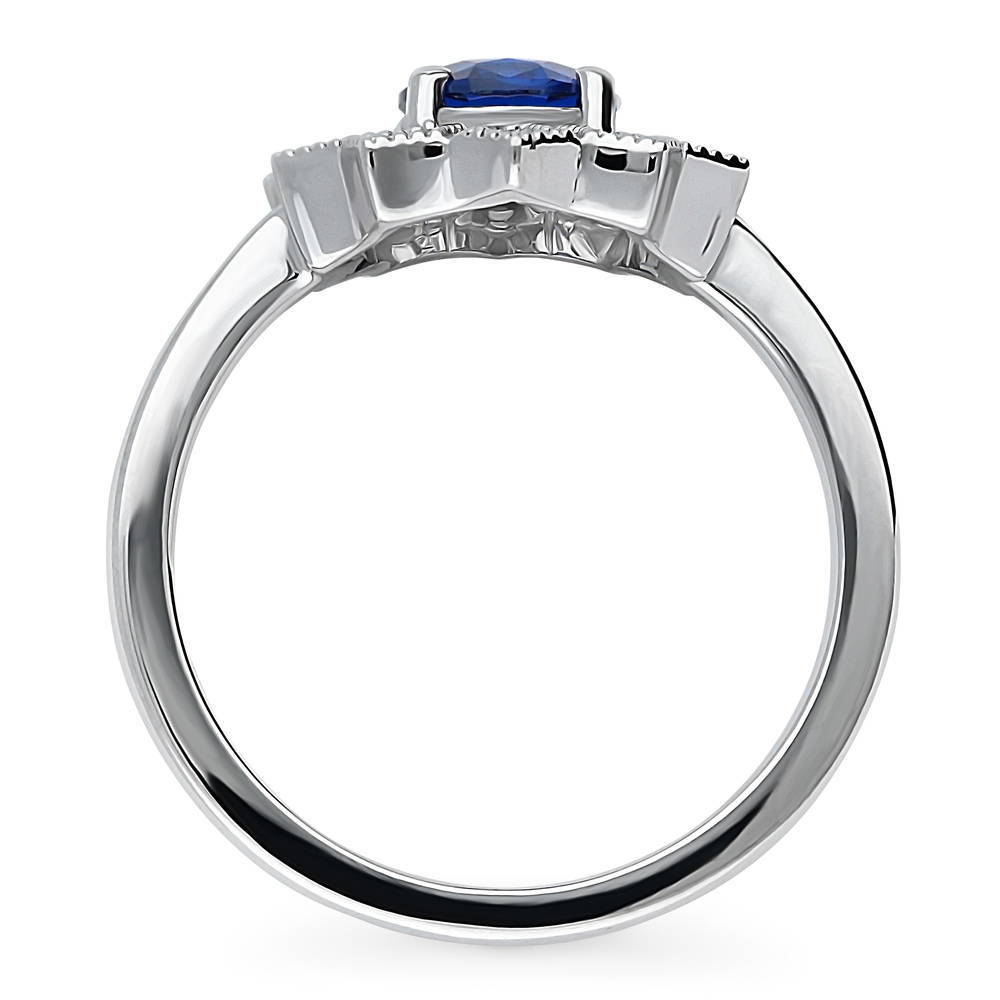 Alternate view of Flower Halo Blue CZ Ring in Sterling Silver