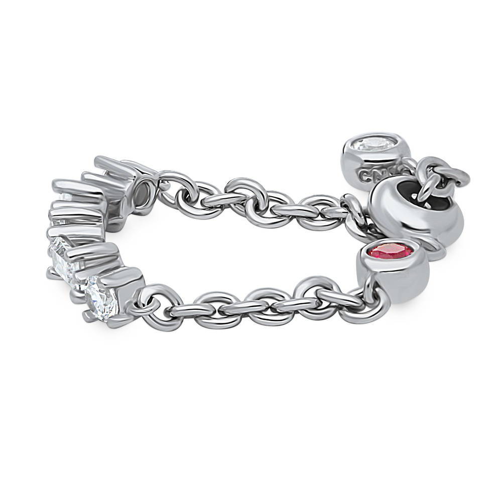 Front view of Art Deco CZ Chain Ring in Sterling Silver