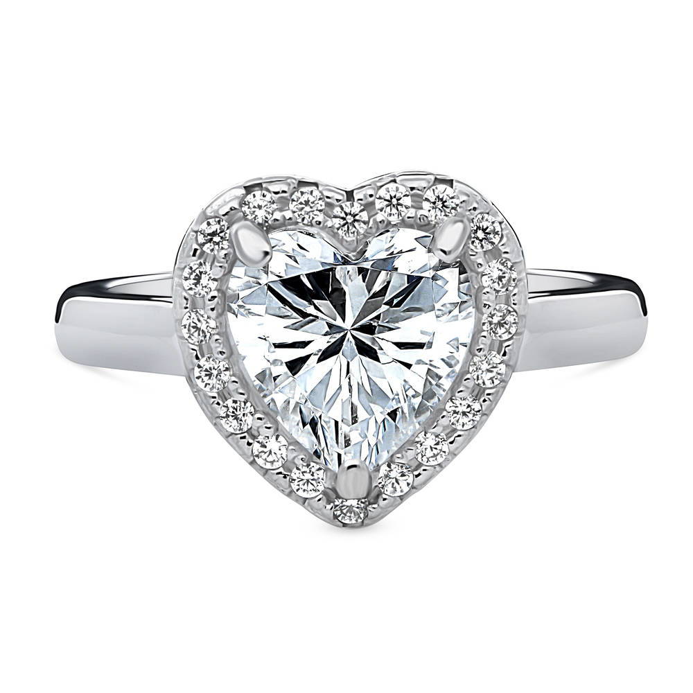 Halo Heart CZ Ring in Sterling Silver