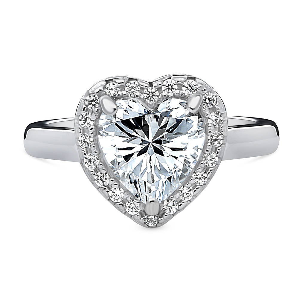 Halo Heart CZ Ring in Sterling Silver, 1 of 10