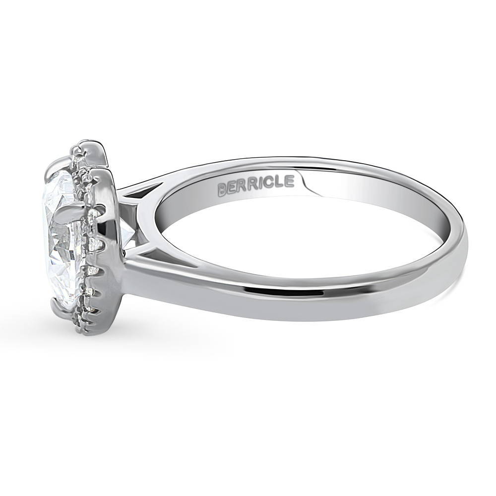 Angle view of Halo Heart CZ Ring in Sterling Silver