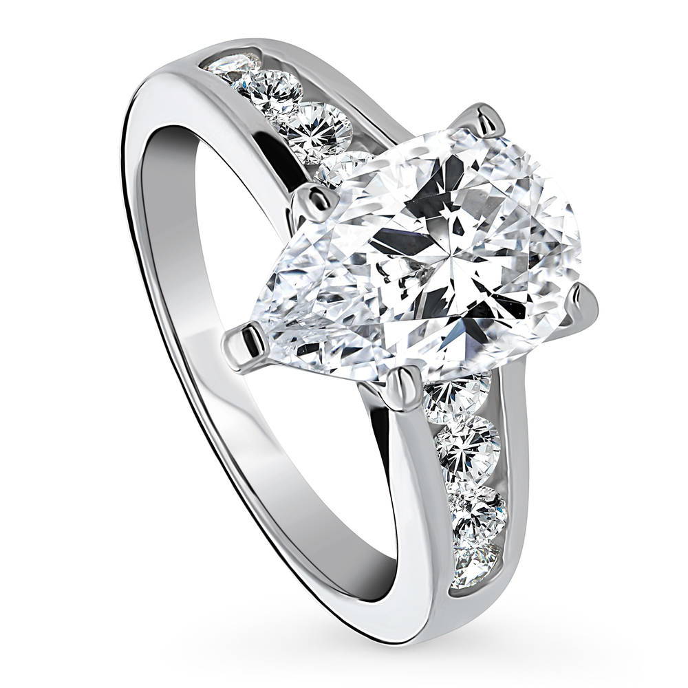 Solitaire 3ct Pear CZ Ring in Sterling Silver