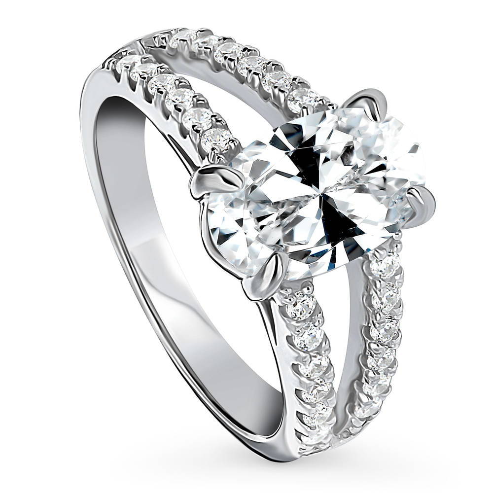 Solitaire 2.7ct Oval CZ Split Shank Ring in Sterling Silver