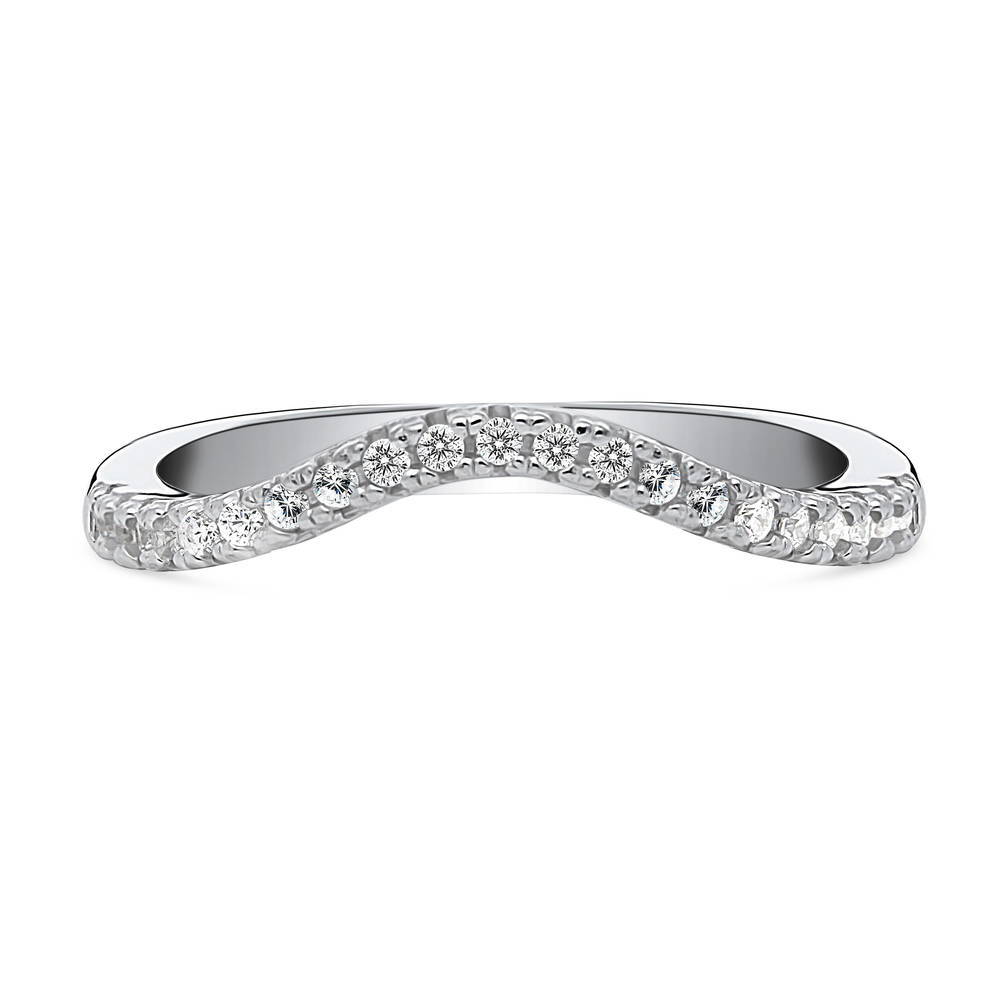 Wishbone CZ Curved Half Eternity Ring in Sterling Silver