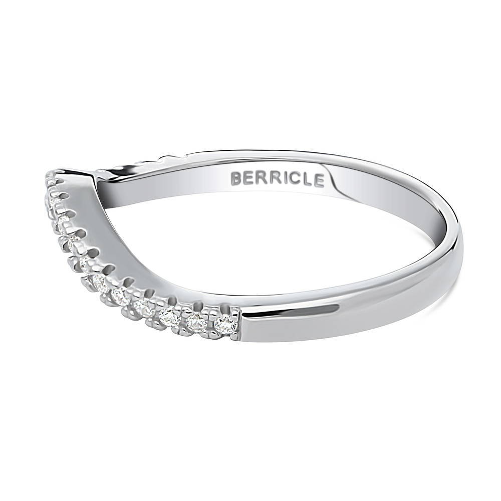 Wishbone CZ Curved Half Eternity Ring in Sterling Silver