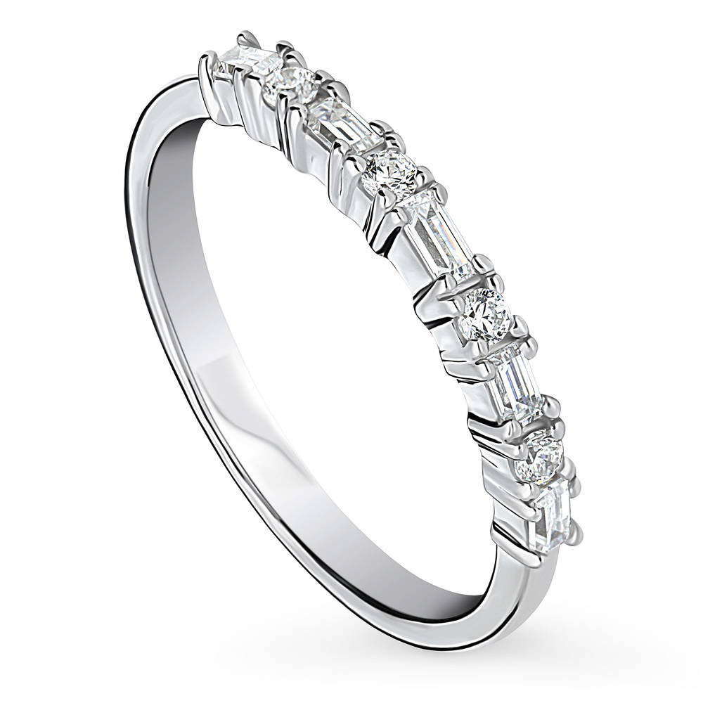 Art Deco CZ Half Eternity Ring in Sterling Silver, front view