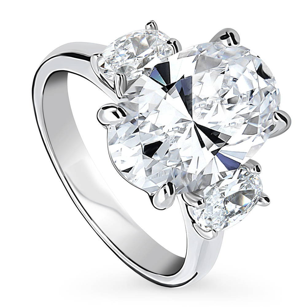 Front view of 3-Stone Oval CZ Statement Ring in Sterling Silver