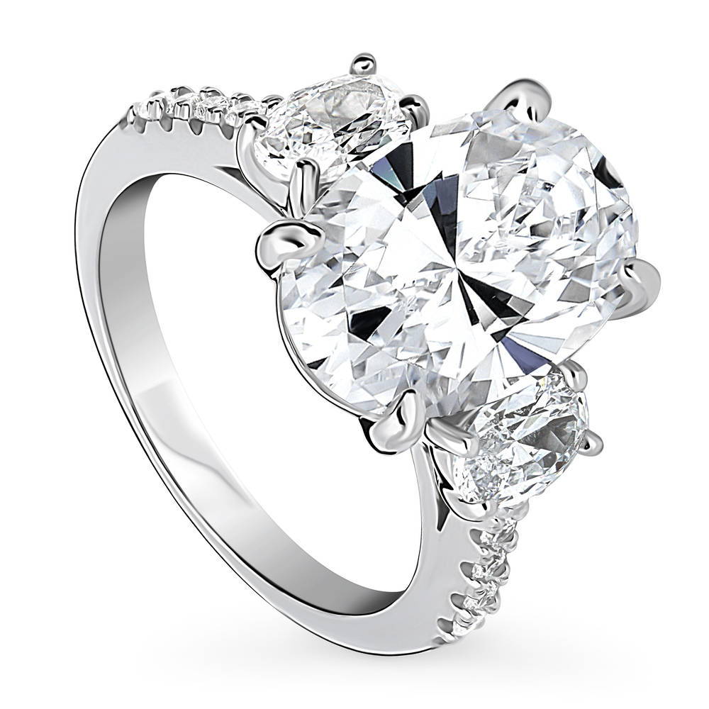 Front view of 3-Stone Oval CZ Statement Ring in Sterling Silver