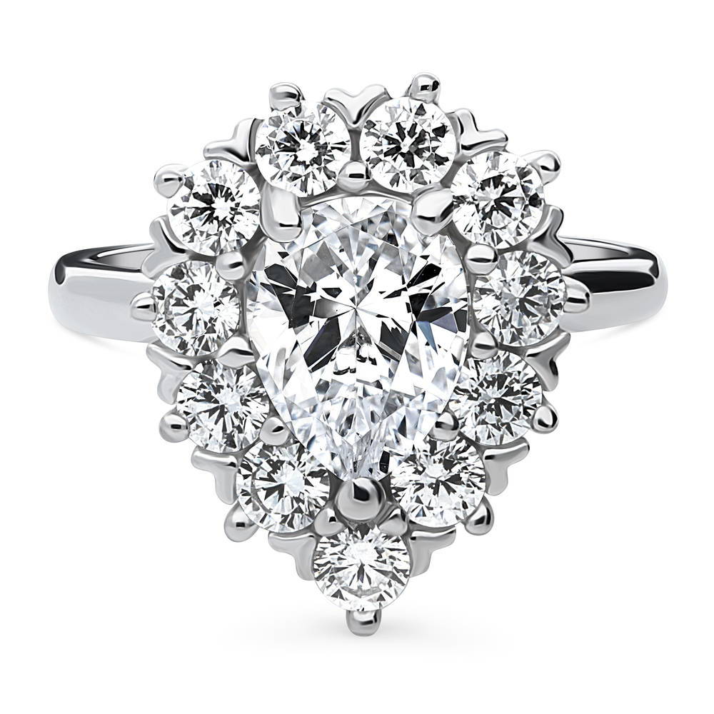 Halo Pear CZ Statement Ring in Sterling Silver