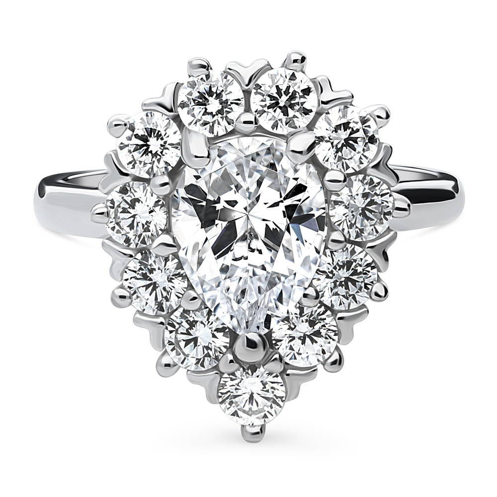 Halo Pear CZ Statement Ring in Sterling Silver, 1 of 13