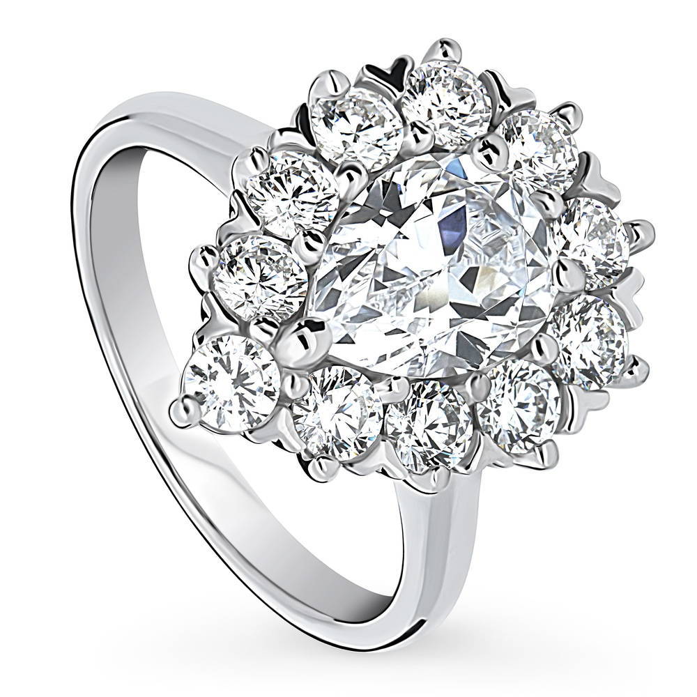 Front view of Halo Pear CZ Statement Ring in Sterling Silver
