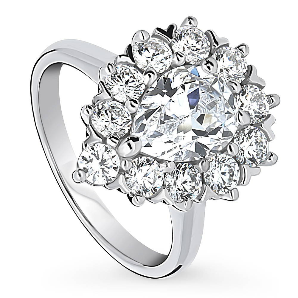 Halo Pear Cut CZ Ring in Sterling Silver