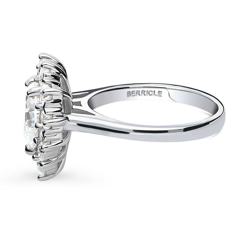 Angle view of Halo Pear CZ Statement Ring in Sterling Silver